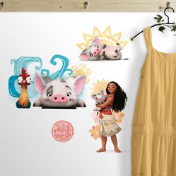 Adesivo de Parede - Auto Colante - Princesa Moana e Amigos - 22,86 x 44,13cm