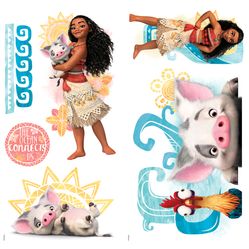 Adesivo de Parede - Auto Colante - Princesa Moana e Amigos - 22,86 x 44,13cm