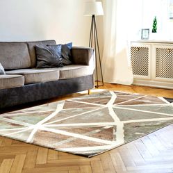 Tapete para Sala e Quarto Sanford Geométrico 06 3,00X4,00- Bege/ Cinza