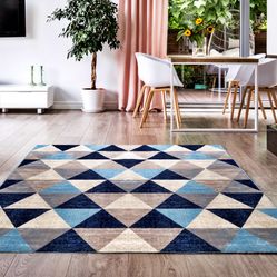Tapete Para Sala-Quarto Antuerpia 06 100X140 Azul Geométrico