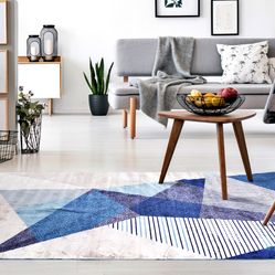 Tapete Para Sala-Quarto Liege 04 140X200 Azul-Bege Geométrico