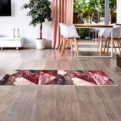 Tapete Para Sala-Quarto Liege 03 66x210 Vermelho-Bege Geométrico