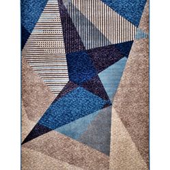 Tapete Para Sala-Quarto Liege 04 66x210 Azul-Bege Geométrico