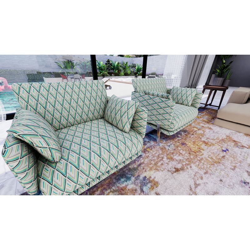 Tecido para Sofá Treviso 18 Veludo Chevro Listras Tifanny Verde Cinza