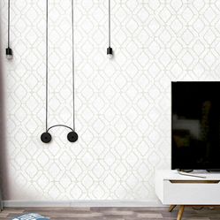 Papel de Parede Vip1030 Geométrico Marfim - Rolo Fechado de 53cm x 10Mts