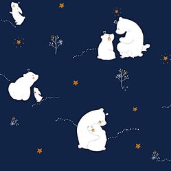 Papel de Parede Infantil Ursinhos Azul Marinho/Branco  Fofura Baby FF4001- Rolo Fechado com 0,53cm x 10mts