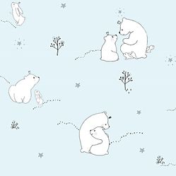 Papel de Parede Infantil Ursinhos Azul/Branco Fofura Baby FF4003- Rolo Fechado com 0,53cm x 10mts