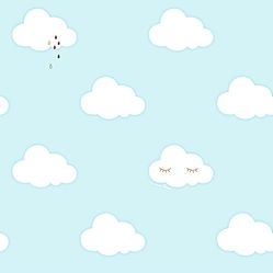 Papel de Parede Infantil Nuvens Azul/Branco Fofura Baby FF4013- Rolo Fechado com 0,53cm x 10mts