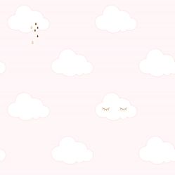 Papel de Parede Infantil Nuvens Rosa/Branco Fofura Baby FF4014- Rolo Fechado com 0,53cm x 10mts