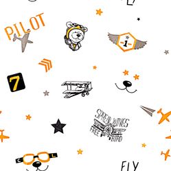 Papel de Parede Infantil Aviões Cinza/Amarelo Fofura Baby FF4031- Rolo Fechado com 0,53cm x 10mts