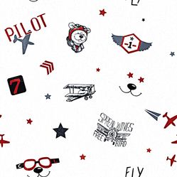 Papel de Parede Infantil Aviões Azul/Vermelho Fofura Baby FF4032- Rolo Fechado com 0,53cm x 10mts