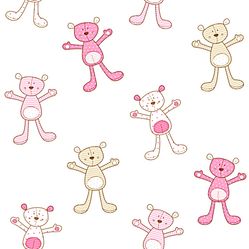 Papel de Parede Infantil Ursinhos Marfim/Rosa Fofura Baby FF4051- Rolo Fechado com 0,53cm x 10mts