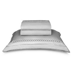 Jogo de cama King Bordado The Carve Cinza 300 Fios 2,60x2,80- c/ 4 pçs