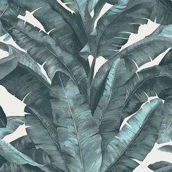 Papel De Parede Unique Un5001 Folhas Azul com Branco- Rolo Fechado Com 10mts