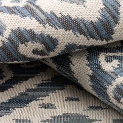 Tecido para Sofá e Estofado Monarca 24 Gobelin Ikat - Azul e Creme - Largura 1,40m