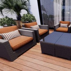 Tecido Para Sofá e Estofado Área Externa Cannes 14 Trice Mesclado Laranja Marrom- Largura 1,40m