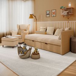 Tecido Para Sofá e Estofado Valência 141 Xadrez Mini - Ocre E Cru - Largura 1,40m