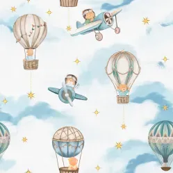 Papel de Parede Bambine Ursinho Aviador Azul BA0010