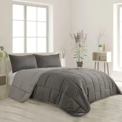 Edredom Bi Color Queen Cinza e Cinza Escuro - Amtex Design